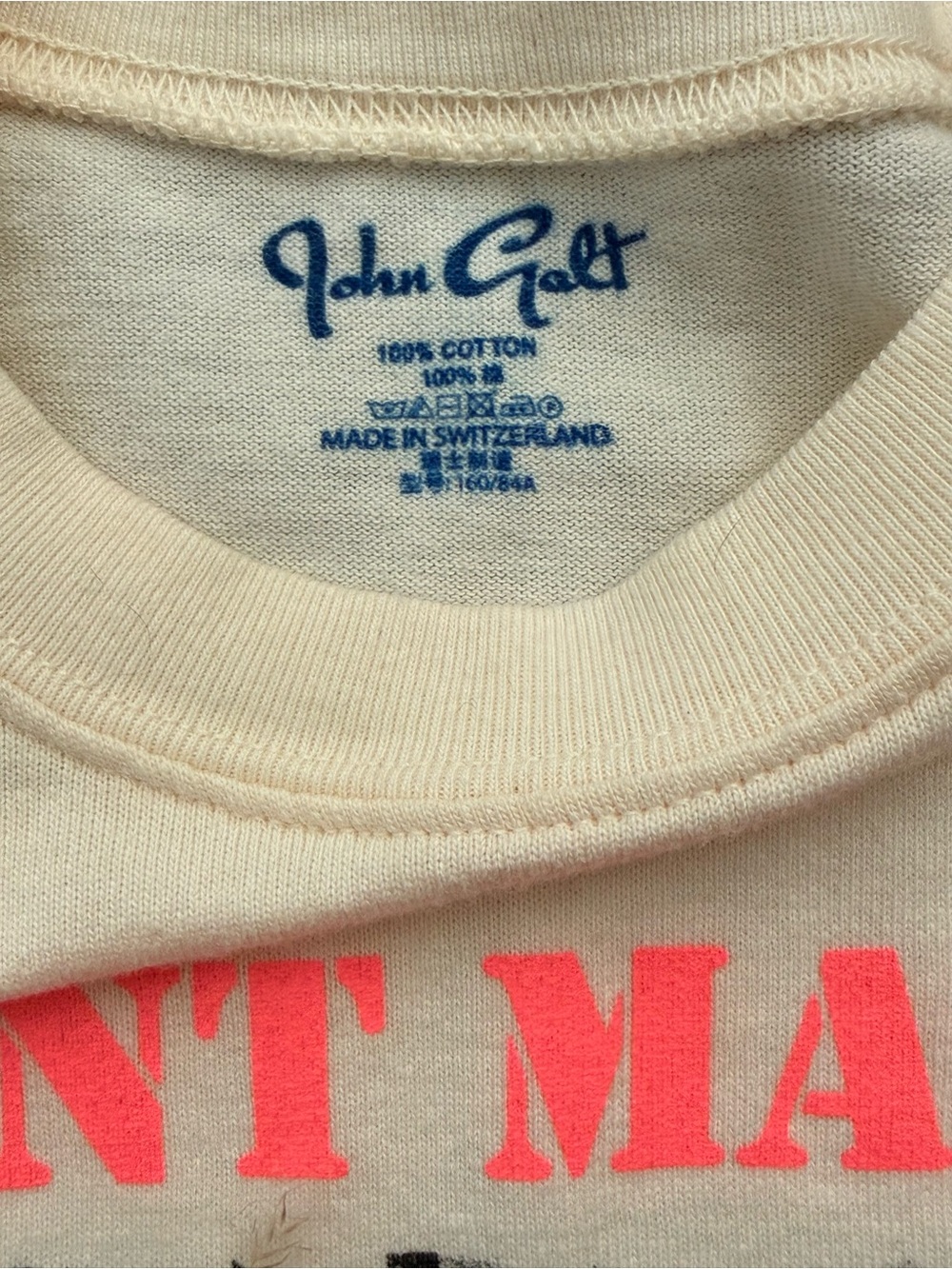 Brandy Melville Cream Crop Tee with Pink 'SAINT MARKS' Graphic - Picture 2 of 3